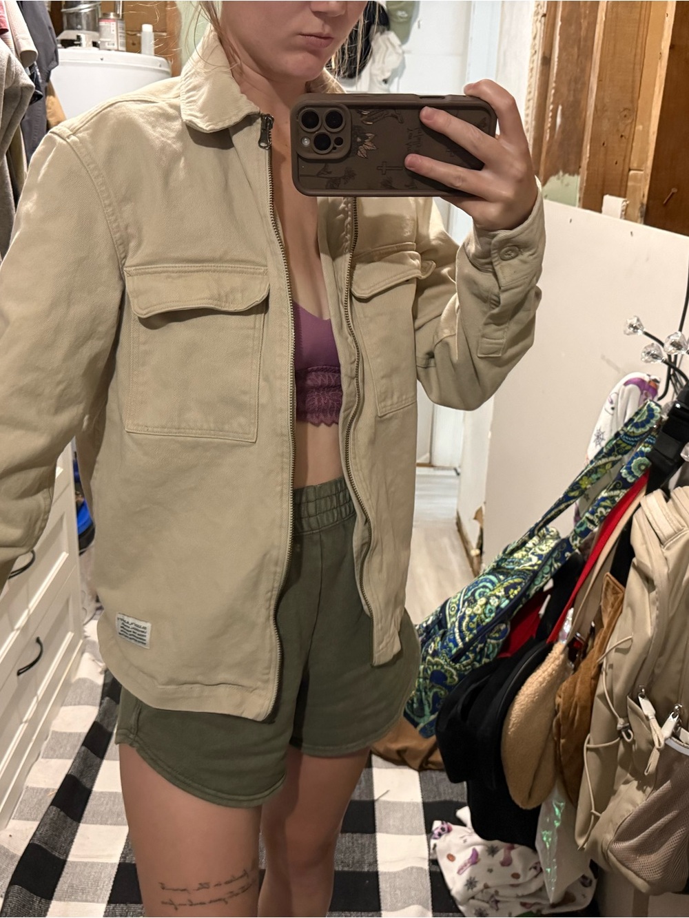 H&M Beige Utility Jacket with Front Pockets size XS